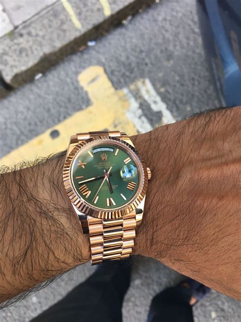 rolex day date everose gold green|Rolex Day-Date reference numbers.